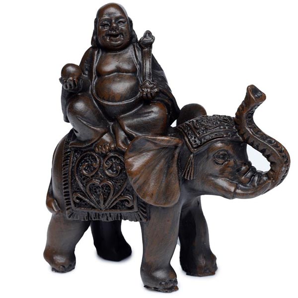 Keleti Béke - Csiszolt Fahatású - Szerencsehozó Buddha Elefánton